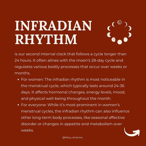 Our patriarchal society follows the circadian rhythm, designed for consistent daily performance. Which is ideal for? You’ve got it: men. But cyclical beings are guided by the infradian rhythm—akin to the moon cycle—which leads to naturally occuring fluctuations in energy, mood, and productivity throughout the menstrual cycle. Attempting to fit women into this constant productivity model, ignoring our natural rhythms, can lead to burnout, fatigue, PMS, and period cramps. Studies indicate wo... Circadian Rhythm Women, Infradian Cycle, Infradian Rhythm, Patriarchal Society, The Moon Cycle, The Menstrual Cycle, Access Consciousness, Moon Cycle, Period Cramps