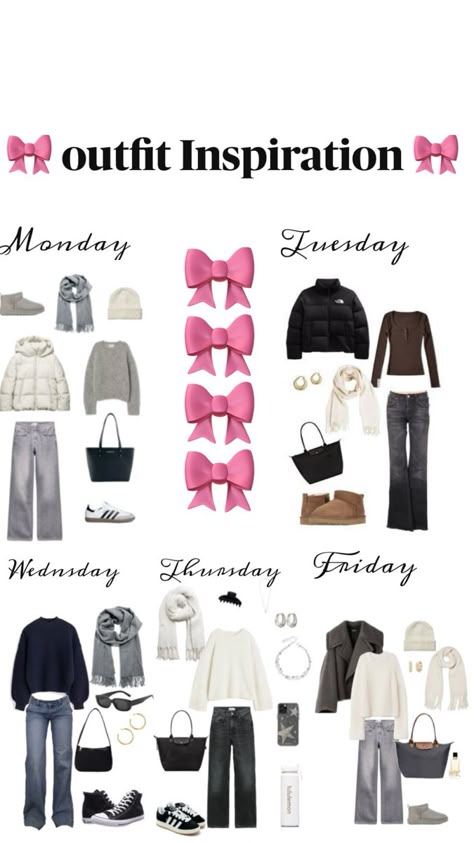 What To Wear On A Tuesday To School, Outfits Of The Week For School Winter, Blackpool Outfit, Outfits For Days Of The Week, Studying Fits, Rainy Outfits For School, What Should I Wear To School Tomorrow, Outfits For The Week School, School Presentation Outfit