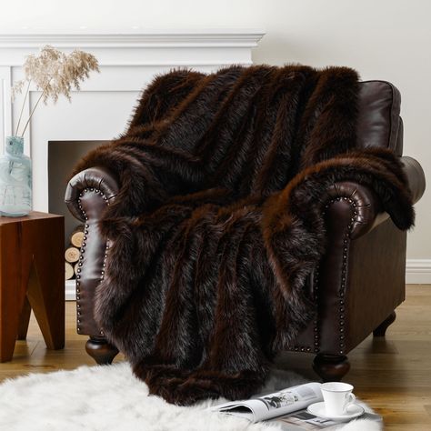 Battilo Luxury Fluffy Brown Faux Fur Throw Blanket, Cozy Thick Warm Fur Blanket for Couch, Sofa, Chair, Bed, Plush Fuzzy Fur Throws with Long Pile, 60"x80" - Walmart.com Faux Fur Throw Blanket, Faux Fur Blanket, Fur Throw Blanket, Striped Blankets, Fur Blanket, Fluffy Blankets, Color Chocolate, Fur Throw, Sofa Blanket