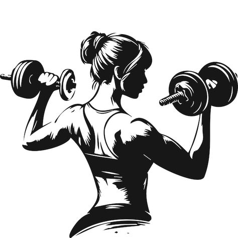 Gym Illustration Art, Dumbbell Drawing, Weights Pictures, Bodybuilder Woman, Gym Graphics, Body Physique, Weight Training For Beginners, Fit Lady, Gym Icon