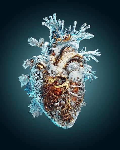 Frozen Heart Aesthetic, Frozen Heart Tattoo, Ice Heart Tattoo, Human Heart Art, Anatomical Heart Drawing, Tiktok Pictures, Garden Bathtub, Flatware Crafts, Anatomical Heart Art