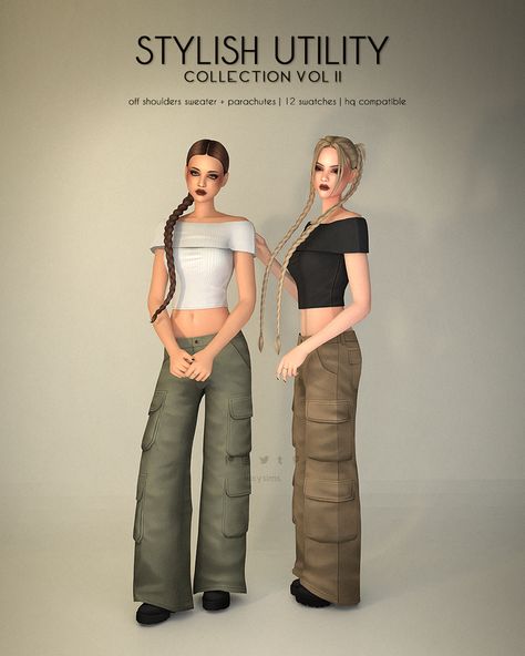 Sims 4 Clothes Female Pants, Sims Tops Cc, Sims 4 Female Pants, Sims Pants Cc, Sims 4 Off Shoulder, Sims 4 Pants Cc Female, Sims4 Cc Clothing Female Top, Sims 4 Cc Clothes Set, Sims4 Pants