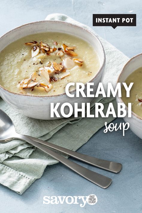 Let the Instant Pot do all the work in this lusciously silky smooth soup. It's one of the best reasons we know to add kohlrabi to your shopping cart.  instant pot, soup recipes, soups, instant pot soups, instant pot recipes, kohlrabi soup recipes Kohlrabi Soup Recipes, Soups Instant Pot, Instant Pot Soups, Kohlrabi Soup, Root Vegetable Soup, Kohlrabi Recipes, Instant Pot Recipes Vegetarian, Pureed Soup, Instant Pot Soup Recipes