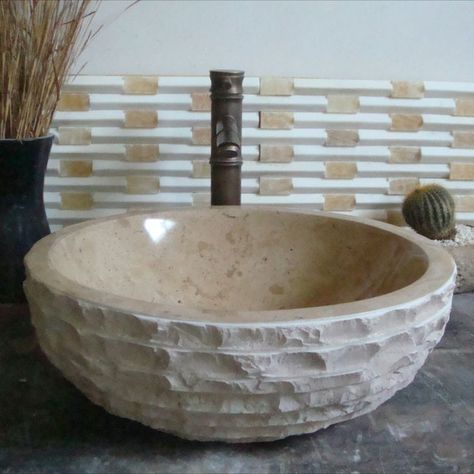 Stone Washbasin, Natural Stone Bathroom, Mop Sink, Single Basin Sink, Bowl Sinks, Basin Sink Bathroom, Stone Bathroom, Crystal Aesthetic, Stone Basin