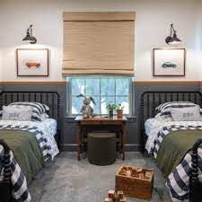 Shared Boys Room - Photos & Ideas | Houzz Simple Twin Bedroom, Bright Bedding, City Bedroom, Kids Shared Bedroom, Seventh Heaven, Boy Rooms, Masculine Bedroom, Toddler Bedroom