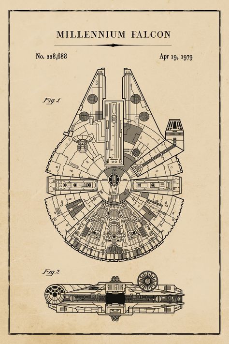 Star Wars Blueprints - 24x36 - Google Drive The Millennium Falcon, Star Wars Wall Art, Vintage Colour Palette, Star Wars Design, Star Wars Prints, Star Wars Drawings, Star Wars Film, Star Wars Ships, Star Wars Artwork