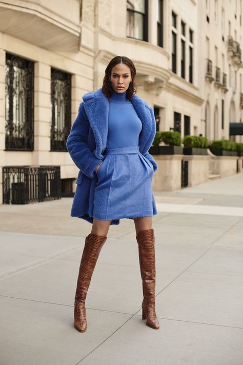 Bloomingdale’s Mix Masters Fall 2019 Campaign | Fashion Gone Rogue Teddy Coat Street Style, Max Mara Teddy Coat, Prabal Gurung Dress, Light Blue Knit, Teddy Bear Coat, Coat Street Style, Campaign Fashion, Joan Smalls, Lemon Dress