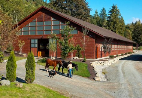 Exterior-of-amazing-indoor-riding-arena Indoor Riding Arena, Equestrian Barns, Stable Style, Riding Arena, Horse Arena, Dream Stables, Horse Shelter, Dream Horse Barns, Indoor Arena