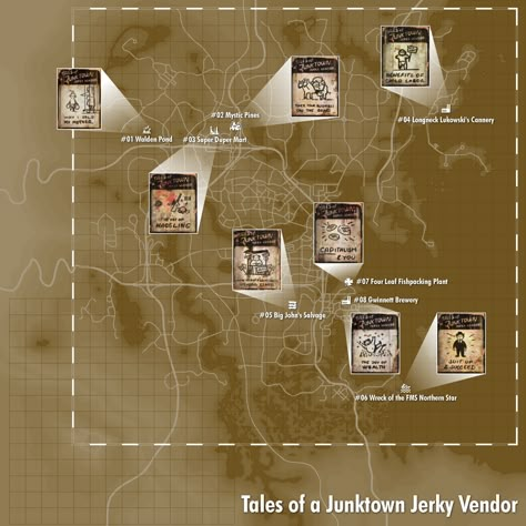 Tales of a Junktown Jerky Vendor (Fallout 4) Fallout 4 Magazines, Fallout 4 Locations, Fallout 4 Map, Fallout 4 Secrets, Fallout Map, Fallout 4 Tips, Fallout Facts, Fallout Settlement, Fallout 4 Settlement Ideas