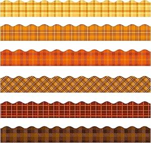 BeYumi 96Pcs Fall Yellow Orange Brown Plaid Bulletin Board Borders Autumn Thanksgiving Plaid Scalloped Border Trims Fall Harvest School Classroom Office Chalkboard Blackboard White Board Wall Decor White Board Wall, Fall Yellow, Whiteboard Wall, Bulletin Board Borders, Scalloped Border, Board Wall, Autumn Thanksgiving, Brown Plaid, Card Birthday