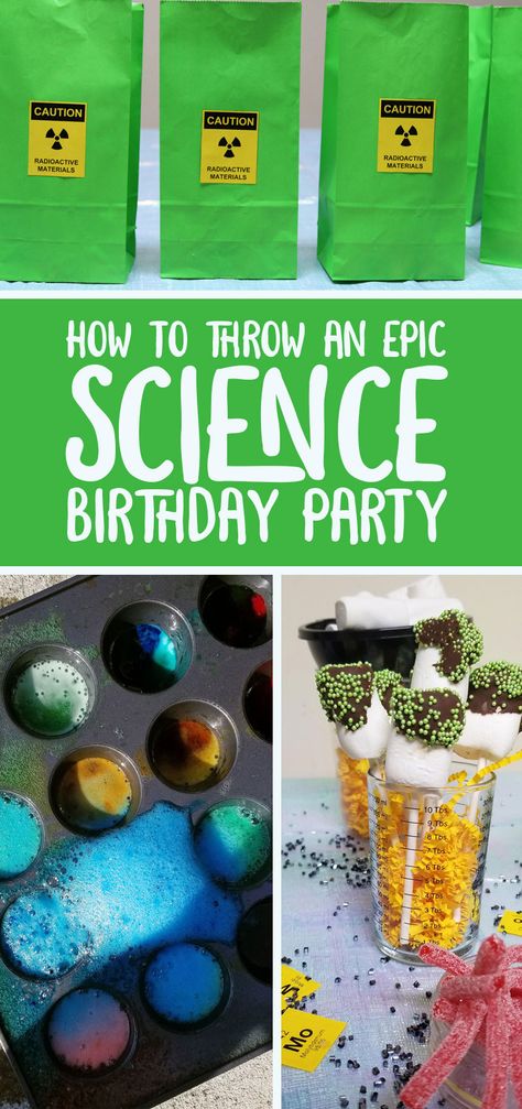 9 Year Birthday Party Theme Boy, Ten Year Old Birthday, Lab Party, Science Party Favors, Shared Birthday Parties, Science Birthday Party Ideas, Scientist Birthday Party, Mad Scientist Birthday, Science Birthday Party