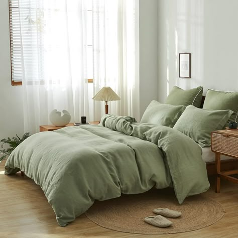 Amazon.com: Simple&Opulence 100% Linen Duvet Cover Set 3pcs Natural French Basic Style Washed Flax Solid Color Breathable Soft Farmhouse Bedding with Button Closure (Sage Green, King) : Home & Kitchen Sage Bed Sheets, Sage Green Comforter Bedroom, Green Bed Covers, Green Comforter Bedroom, Sage Green Duvet Cover, Green Bed Linen, Sage Green Duvet, Sage Green Bedding, Lilac Bedding