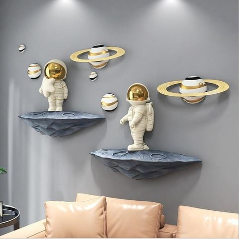 Planet Decor, 3d Astronaut, Kids Room Wall Murals, Space Themed Room, Planet For Kids, Astronaut Design, Space Themed Nursery, 3d Wall Decor, Reach For The Stars