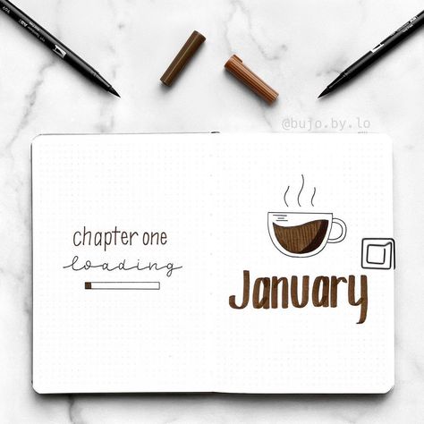 January journal spread! ⁣ 📷: @bujo.by.lo⁣ ⁣ Bullet Journal Ideas For December, January Bullet Journal Ideas, Bullet Journal January Cover, Bullet Journal January Cover Page, Bullet Journal January Theme, January Bullet Journal, Bullet Journal Month, Bullet Journal Cover Ideas, Bullet Journal Cover Page