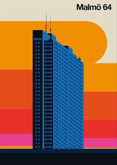 Bauhaus Illustration, Bauhaus Colors, Bo Lundberg, Graphic Design Style, Retro Graphic Design, Building Illustration, Bauhaus Poster, Bauhaus Design, Architecture Poster