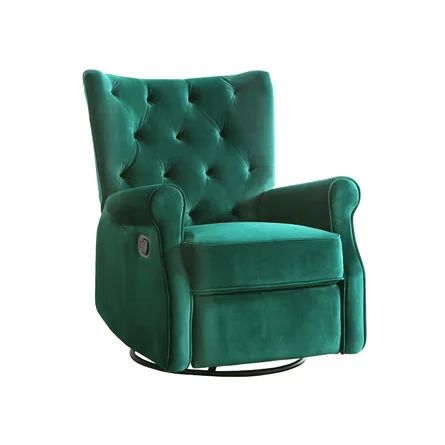 Second Story Home Alice Wingback Swivel Recliner | Wayfair Nursery Rocking Chair Glider, Velvet Recliner, Wingback Recliner, Nursery Recliner, Emerald Velvet, Modern Swivel Chair, Swivel Rocker Chair, Glider Rocking Chair, Swivel Rocker Recliner Chair