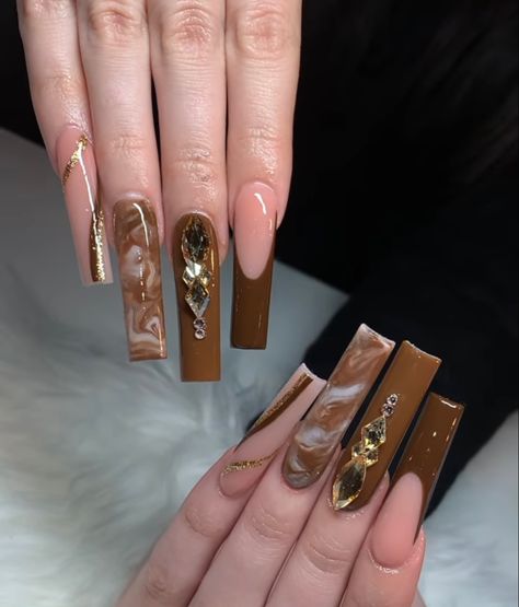 Brown Acrylic Nails, Gold Acrylic Nails, Tapered Square Nails, Long Acrylic Nail Designs, Gel Acrylic Nails, Long Acrylic Nails Coffin, Acrylic Nails Coffin Pink, Long Square Acrylic Nails, Pink Acrylic Nails