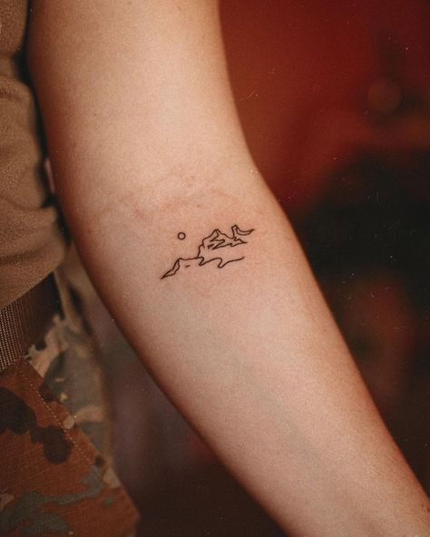 Nature Tattoo Inspiration, Outdoor Inspired Tattoos, Mountain Inspired Tattoos, Tiny Desert Tattoo, Dainty Outdoor Tattoos, Tiny River Tattoo, Sedona Arizona Tattoo, Hill Tattoo, Red Rocks Tattoo