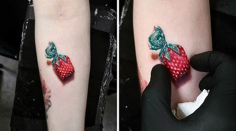 Strawberry Candy Tattoo, Origami T Rex, Candy Tattoo, Mario Tattoo, Sailor Tattoo, Bottle Tattoo, Strawberry Candy, Awesome Tattoo, Shark Tattoos