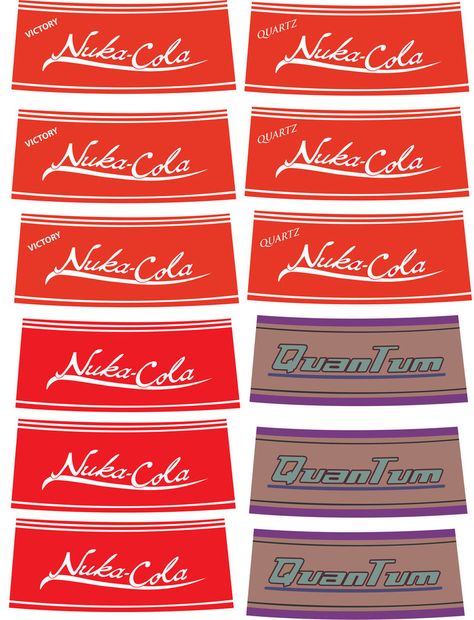 Nuka Cola Quartz Victory and Quantum Labels by FalloutFood on deviantART Nuka Cola Wallpaper, Fallout Nuka World, Nuka Cola Label, Fallout 4 Nuka World, Fallout Nuka Cola Girl, Nuka Cola Quantum, Fallout Props, Nuka Cola, Wasteland Weekend