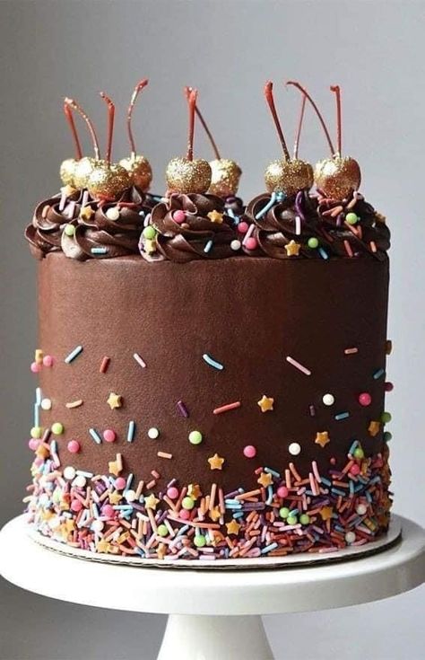 Chocolate Birthday Cake Decoration, 19th Birthday Cakes, Chocolate Birthday Cake, Chocolate Cake Designs, Elegant Birthday Cakes, Chocolate Cake Decoration, Birthday Cake Chocolate, Sprinkle Cake, Cake Decorating Designs