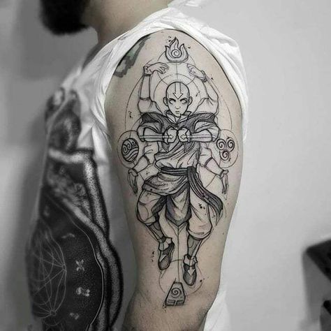 Aang tattoo, Avatar: the last air bender Atla Tattoo, Avatar Tattoo, Naruto Tattoo, Inspiration Tattoos, Geniale Tattoos, Cartoon Tattoos, Arm Tattoos, Dope Tattoos, Anime Tattoos