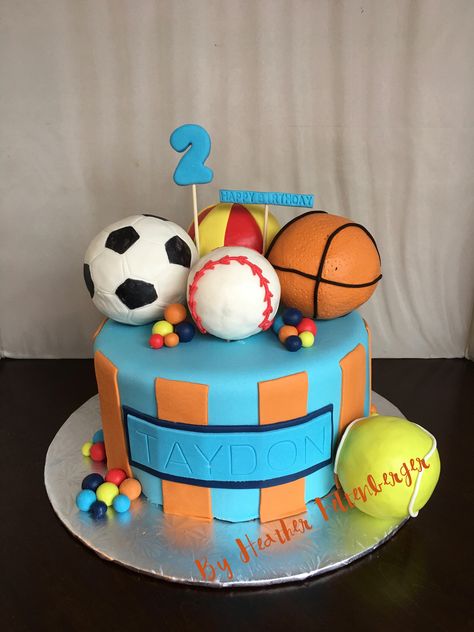 Sports balls birthday cake Second Birthday Cake Boy, Balls Birthday Cake, Ball Birthday Cake, Sports Birthday Cakes, Cake 2023, Sport Birthday, Toddler Birthday Cakes, Second Birthday Cakes, 2nd Birthday Boys