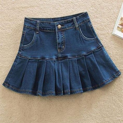 d9731321ef4e063ebbee79298fa36f56desc42378622ri Denim Pleated Skirt, Pleated Denim Skirt, Skirt With Ruffles, Denim Skirt Fashion, Rok Mini, Short Jean Skirt, Moda Denim, Pretty Skirts, Micro Skirt