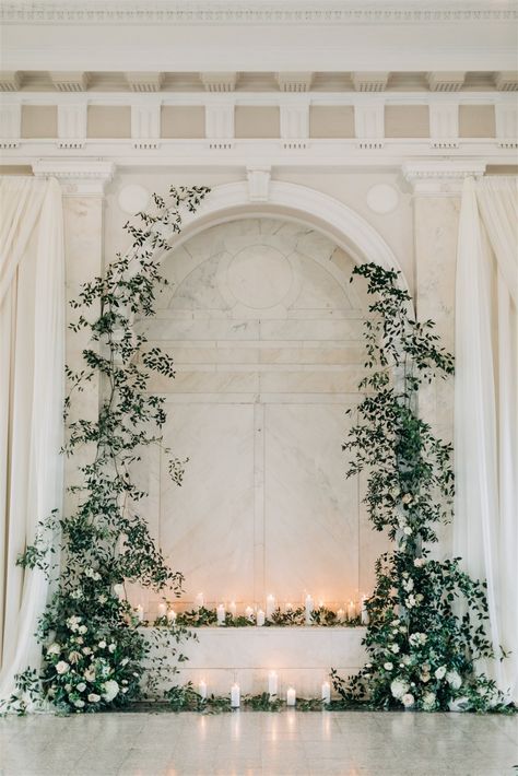 Gold Floral Stand Wedding, Window Greenery, Ceremony Altar, Bridal Atelier, Anne Barge, Wall Photography, Decatur Ga, Wedding Wall Decorations, Indoor Ceremony