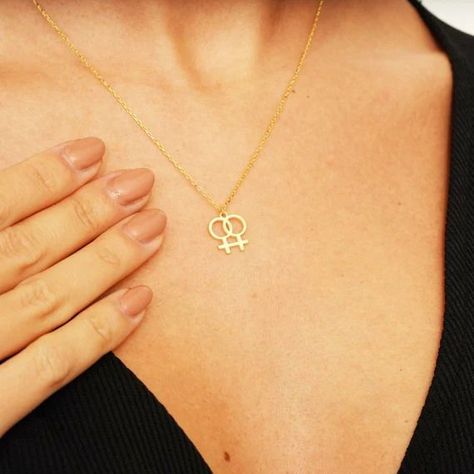 Lgbtq Necklace, Lesbian Necklace, Lesbian Symbol, Venus Necklace, 7 Month Old Baby, Venus Symbol, Two Moms, Pride Necklace, Double Chain Necklace