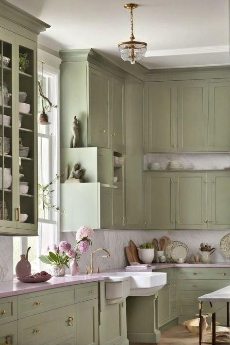 How To Achieve Seductive Silhouettes: Sage Green and Mauve Kitchen Cabinet Secrets [2024] #Ad #homedecor #homedesign #fixhome #Painthome #interiorarchitecture Mauve Cabinets, Mauve Kitchen Cabinets, Mauve Kitchen, Shades Of Sage Green, Svelte Sage, Sage Green Paint Color, Sage Kitchen, Sage Green Paint, Green Paint Colors