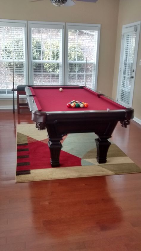 Olhausen Hampton pool table installed by Atlantic Spas and Billiards in a Breakfast Room Turned Billiards Room, what a fun use of otherwise unused space! Hampton Pool, Billiards Room, Billiard Room, Pool Table, Breakfast Room, Billiard Table, Billiards, Built To Last, The Hamptons