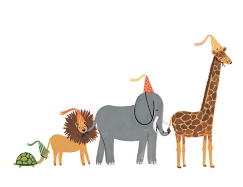 Animal Parade Illustration, Party Animals Illustration, Party Animal Illustration, Animal Parade, Birthday Illustration, Animals Birthday, Party Animals, Safari Party, Party Animal