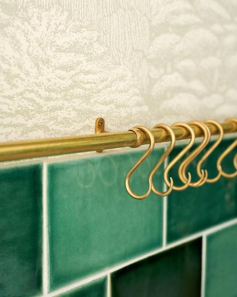 deVOL Aged Brass Hanging Rails | deVOL Kitchens Kitchen Brass Rail, Brass Kitchen Rod With Hooks, Devol Aged Brass Café Curtain Rail, Devol Aged Brass Hanging Rail, Brass Pot Hanging Rail, Pot Rail, Wall Hanging Kitchen, Brass Rail, Porcelain Pendant Light