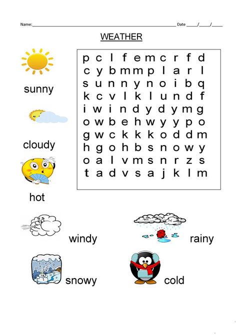 1st Grade Word Search - Best Coloring Pages For Kids Weather Elementary, Weather Word Search, Weather Activities Preschool, Word Puzzles For Kids, Teaching Weather, Weather Worksheets, Preschool Weather, Weather Vocabulary, Math Practice Worksheets