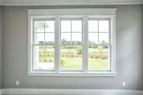 3 Front Windows House, Triple Window Trim, Window Trim Ideas Interior Multiple Windows, New Build Window Ideas, 4 Over 1 Windows Home, Two Over Two Windows, Traditional Window Design, 2 Over 2 Windows, Triple Window Living Room