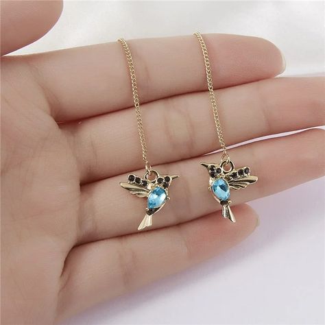 Jewelry Vendor, Hummingbird Necklace, Hummingbird Earrings, Rhinestone Material, Bird Pendant, Long Drop Earrings, Bird Earrings, Trendy Earrings, Hanging Earrings