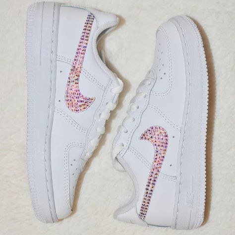 Pink Air Force 1, Swarovski Nike, Nike Air Force 1s, Wedding Sneakers, Custom Air Force 1, Sneakers Athletic, Nike Air Force 1 Low, Custom Nikes, White Star