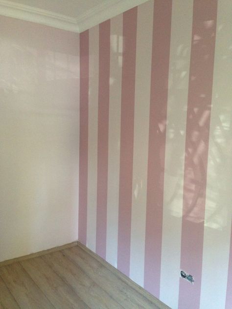 Pink And White Accent Wall, Pink And White Walls, Bedroom Wall Designs Paint Ideas, Pink And White Striped Walls, Paint Designs On Wall, Pink White Wall, Pink Striped Walls, Girls Bedroom Paint, Pink Painted Walls