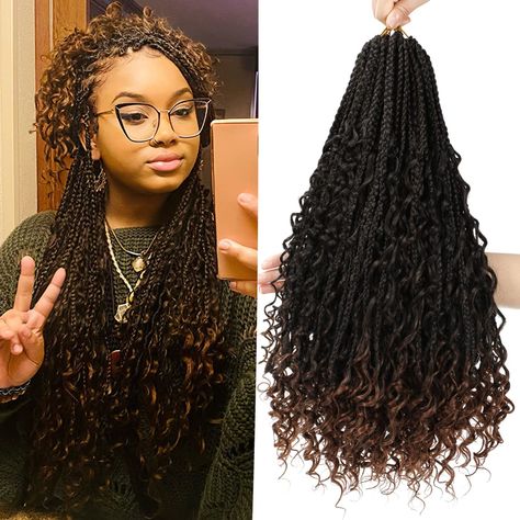 PRICES MAY VARY. ❤❤【Crochet Box Braids Style】-- Big Pre looped crochet braids crochet hair, easy to wear;box braid crochet hair pre looped; 3X crochet braids hair with curly ends, boho crochet braids hair Handmade crochet hair for black women. ❤❤【Crochet braids Material】--Box braid Crochet hair Made with temperature synthetic fiber. Natural looking, No Smell, No Tangle, Box Braid Crochet hair Curly Ends is every beautiful. ❤❤【Goddess box braids Crochet hair Package】--8 Packs 18 inch boho box bra Bohemian Box Braids Crochet Hairstyles, Goddess Box Braids Crochet Hair, Pre Looped Crochet Hair, Boho Box Braids, Senegalese Twist Crochet Hair, Box Braids Crochet, Goddess Box Braids, Crochet Braids Hair, Crochet Hairstyles