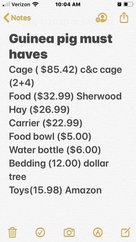 Hey guys I am getting 2 guinea pigs in August for my birthday this is my supplies list do I need to add more or less I have done a lot of research but tips are great also I am using bath mats as bedding #GuineaPig #GuineaPigs #rodent #pet Guinea Pig Supplies, Dollar Tree Toys, C&c Cage, Supply List, Guinea Pigs, Cute Animals