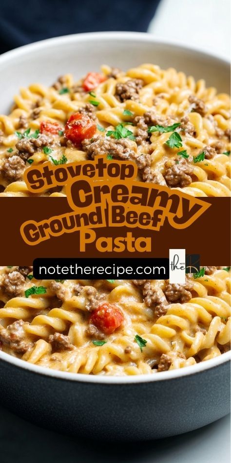 Looking for a quick and delicious dinner? This Stovetop Creamy Ground Beef Pasta is the ultimate one-pot meal for busy nights! Made with simple ingredients, this easy ground beef pasta recipe is creamy, comforting, and packed with flavor. Perfect for families and weeknight meals. Save this easy dinner idea and try it tonight!