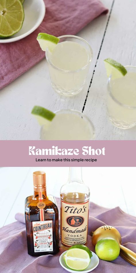 Kamikaze Shot - A Beautiful Mess Screwdriver Drink, Kamikaze Shot, Lemon Drop Shots, Jello Shots Vodka, Popular Shots, Vodka Shots, Iron Chef, A Beautiful Mess, Shot Recipes