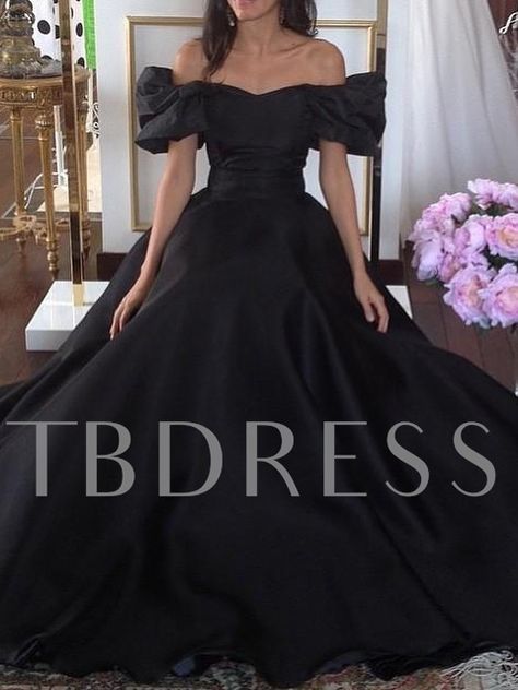 A-Line Off-the-Shoulder Ruffles Sweep Train Evening Dress - Tbdress.com 1950s Ball Gown, Princess Evening Dress, Prom Dresses Under 100, Black Ball Gown, Prom Dresses 2016, Black Prom Dress, Prom Dresses Vintage, Ball Gowns Evening, Black Prom