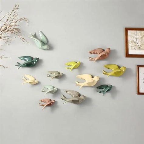 Ceramic Birds Wall, 3d Ceramic, Bathroom Garden, Duck Ornaments, Indoor Kids, Ceramic Wall Decor, Bird Wall Decor, Ceramic Wall Art, Bird Statues