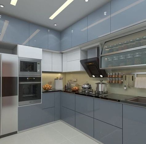 Latest kitchen design ❣️❣️❣️ - Home interior by Navin | Facebook Kitchen Cupboard Designs Colour, Two Colour Kitchen Units, Kitchen Wadrobes, Modern Kitchen Colour Combination, Latest Kitchen Designs Modern, Kitchen Colour Combination Ideas, Modular Kitchen Colour Combination, Kitchen Trolley Design, Kitchen Cabinets Color Combination