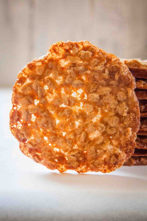 Oatmeal Lace Cookies ~ Crispy, lacy oatmeal cookies. So impressive on a cookie tray. ~ SimplyRecipes.com Oatmeal Lace Cookies Recipe, Lace Cookies Recipe, Oatmeal Lace Cookies, Lace Cookies, Oatmeal Cookie Recipes, Buttery Cookies, Oatmeal Cookies, Cookie Desserts, Cookies Recipe