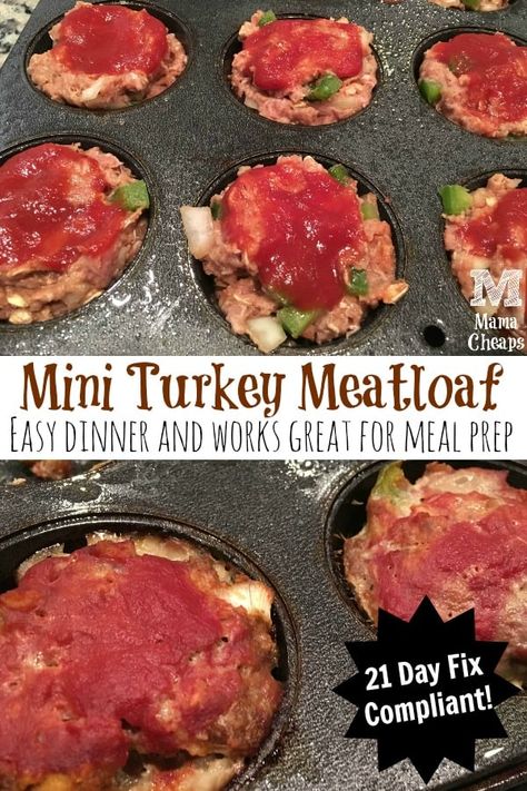 Mini Turkey Meatloaf - 21 Day Fix Dinner - Mama Cheaps® Mini Turkey Meatloaf, Meatloaf Dinner, Turkey Meatloaf Recipes, 21 Day Fix Diet, 21 Day Fix Meal Plan, Beachbody Recipes, Turkey Meatloaf, 21 Day Fix Meals, Ground Turkey Recipes