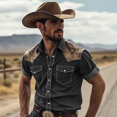 Western Looks Men, 90s Country Fashion Men, Mens Western Shirts, Men’s Country Outfit Summer, Western Cowboy Outfit For Men, Modern Western Men’s Fashion, Mens Fashion Cowboy, Cowboy Fashion For Men, Men Western Outfits