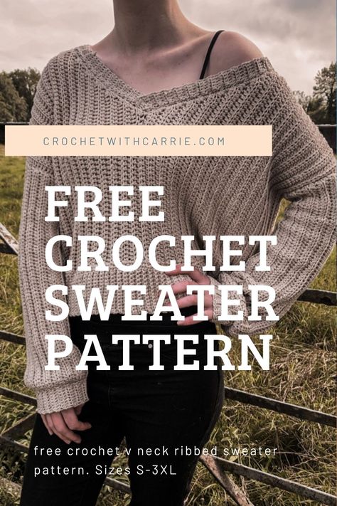 Slouchy Crochet Sweater Pattern, Free Womens Crochet Sweater Patterns, V Neck Crochet Sweater Pattern, Crochet Slouchy Sweater, Slouchy Crochet Sweater, V Neck Crochet Sweater, Long Crochet Sweater, Ribbed Sweater Pattern, Free Crochet Sweater